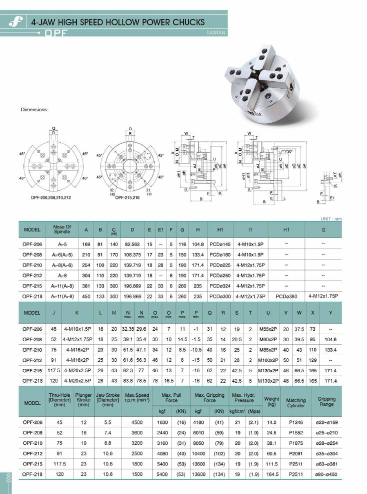 Source Frejoth catalogue page 6 — 4-JAW HIGH SPEED HOLLOW POWER CHUCKS