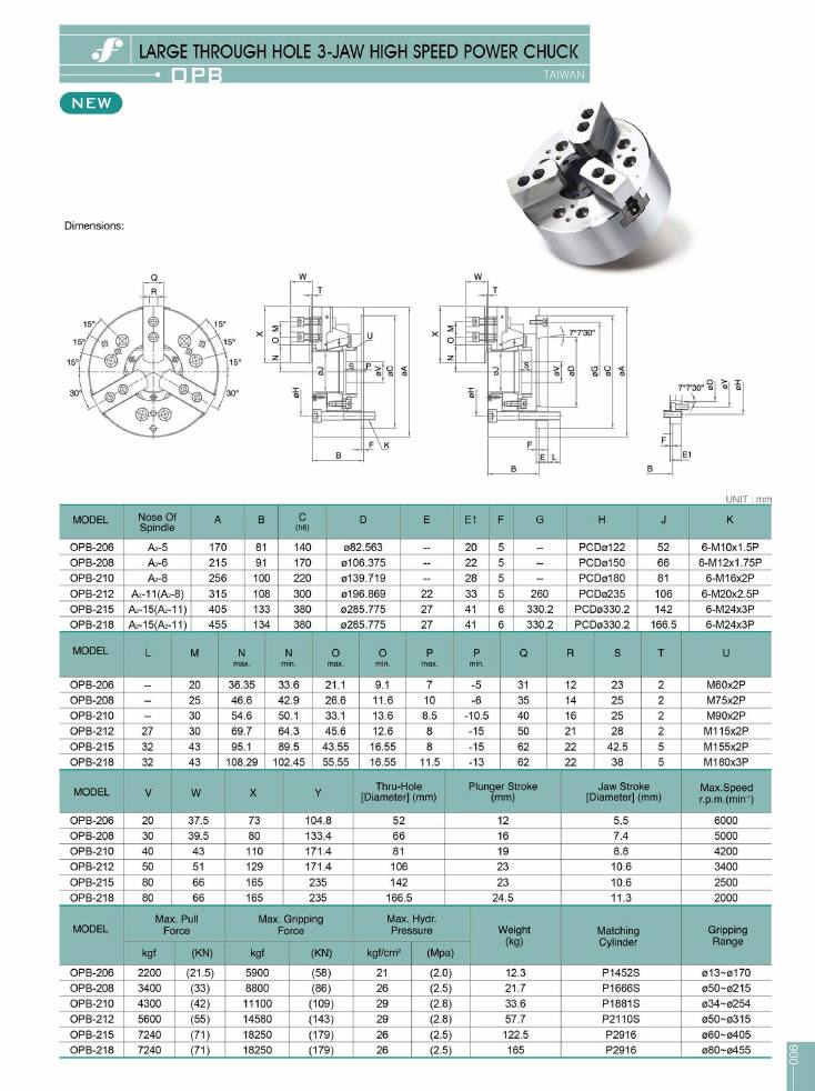 Source Frejoth catalogue page 6 — Large Through Hole 3-Jaw High Speed Power Chuck