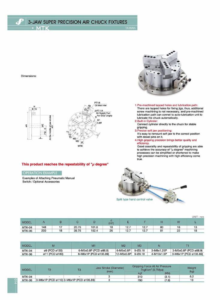 Source Frejoth catalogue page 14 — 3-Jaw Super Precision Air Chuck Fixtures