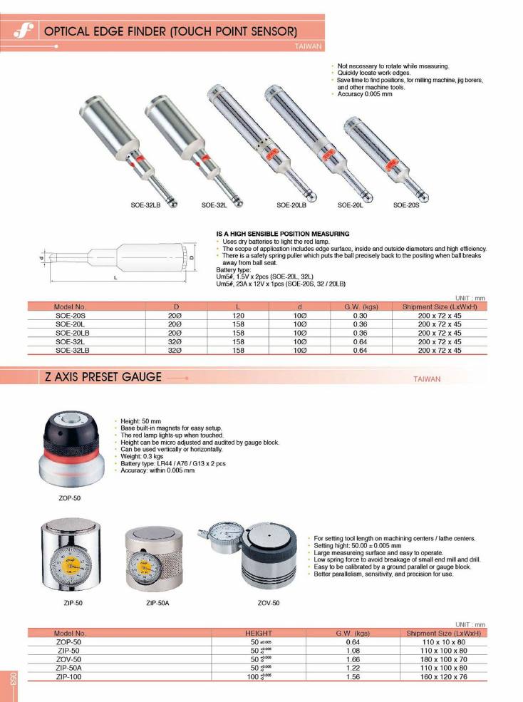 Source Frejoth catalogue page 53 — Optical edge finder / Z axis preset gauge