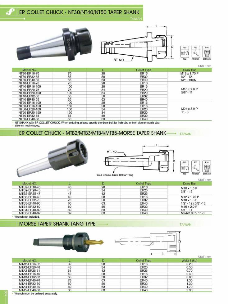 Source Frejoth catalogue page 67 — ER collet chuck / Morse taper shank