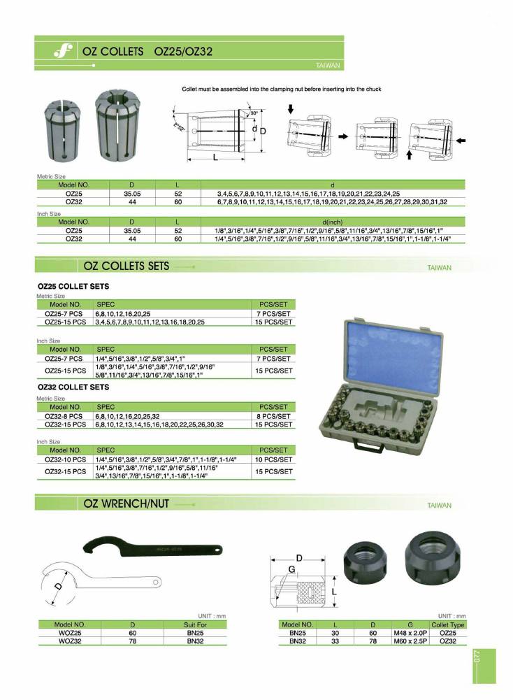 Source Frejoth catalogue page 80 — OZ COLLETS OZ25/OZ32