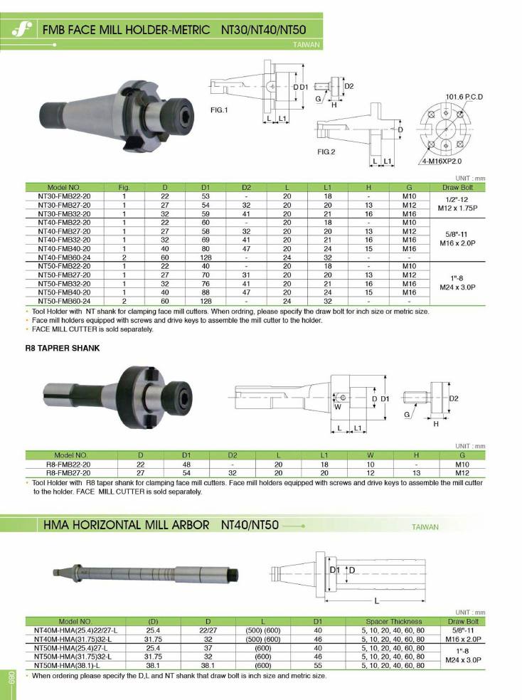 Source Frejoth catalogue page 89 — FMB face mill holder-metric / HMA horizontal mill arbor