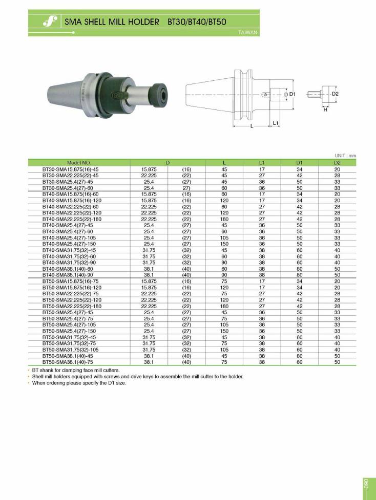 Source Frejoth catalogue page 93 — SMA SHELL MILL HOLDER BT30/BT40/BT50