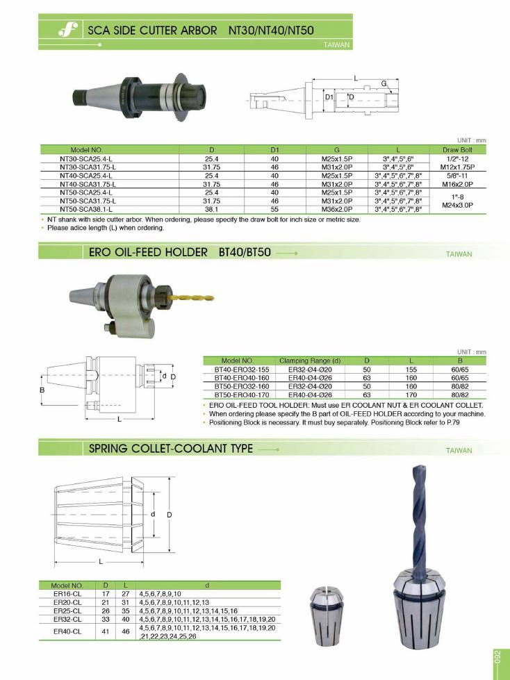 Source Frejoth catalogue page 92 — SCA side cutter arbor / ERO oil-feed holder / Spring collet-coolant type