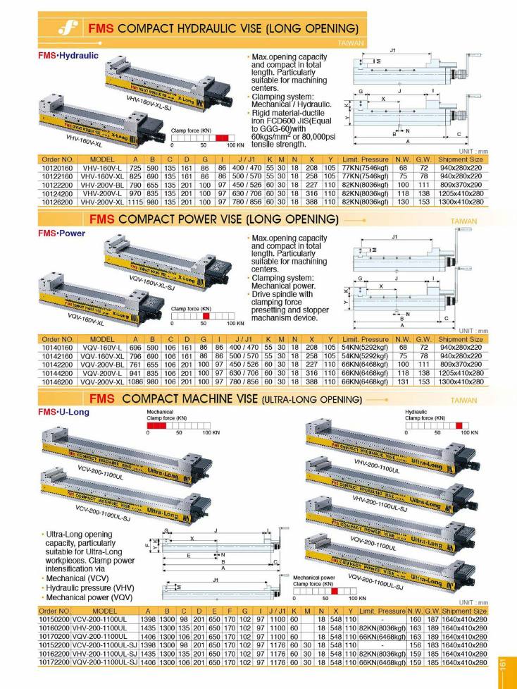 Source Frejoth catalogue page 161 — FMS Compact Hydraulic Vise (Long Opening)