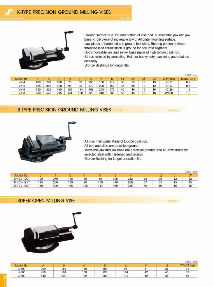 Source Frejoth catalogue page 191 — K-TYPE PRECISION GROUND MILLING VISES