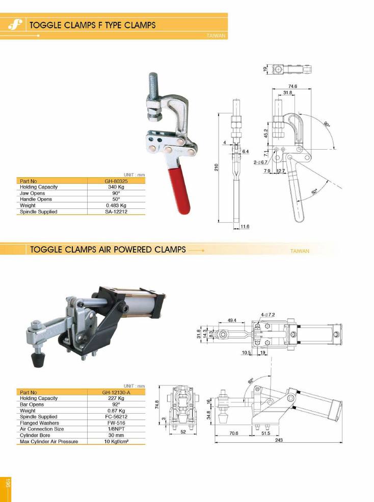Source Frejoth catalogue page 199 — TOGGLE CLAMPS F TYPE CLAMPS
